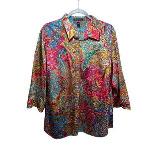 Ralph Lauren 100% Cotton Cottagecore Floral Long Sleeve Button Up Top 2X Pink